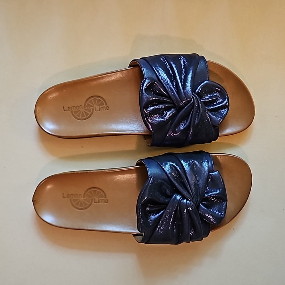 Lemon 'N Lime Navy Iridescent Suede Slides With T… - image 4